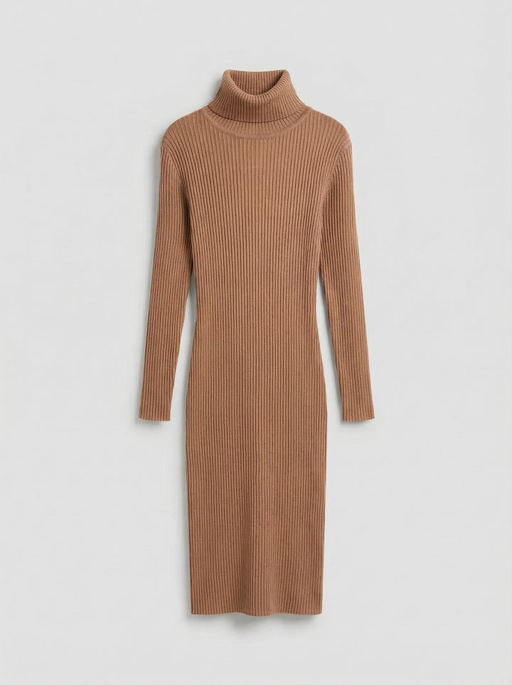 High Neck Knit Dress - Camel
