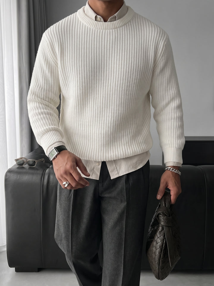 Oversize Structured Knit Sweater - Bright White