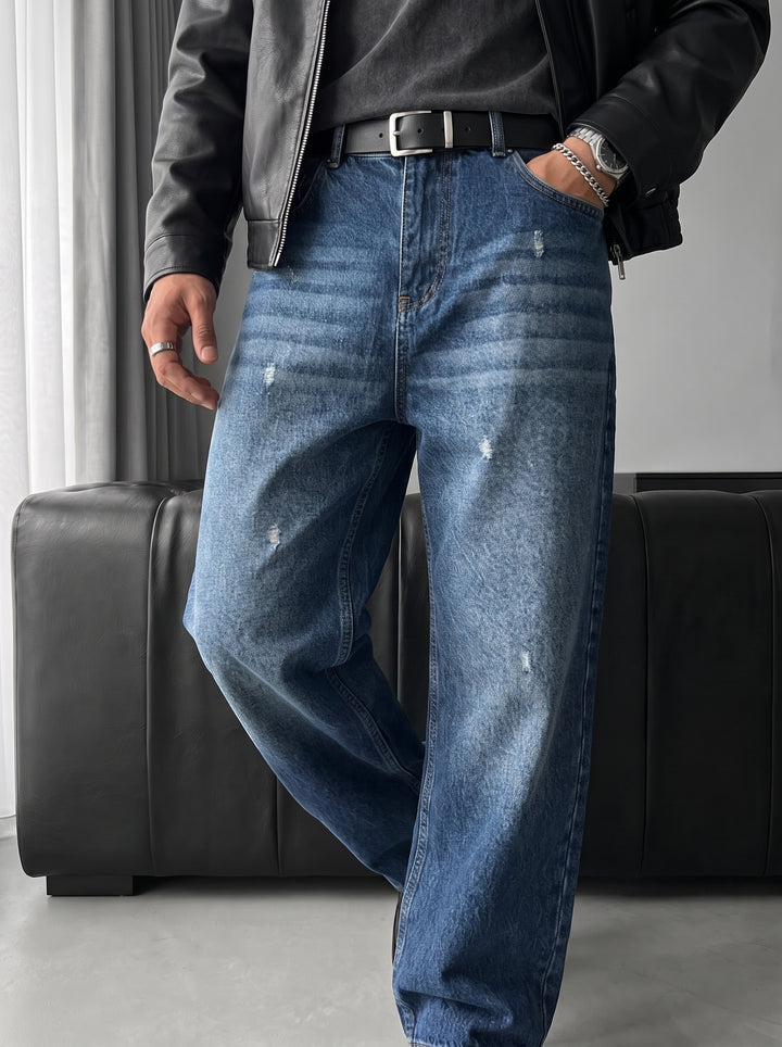 Relax Baggy Torn Jeans - Blue