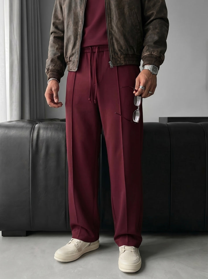 Loose Fit Diver Fabric Trousers - Bordeaux