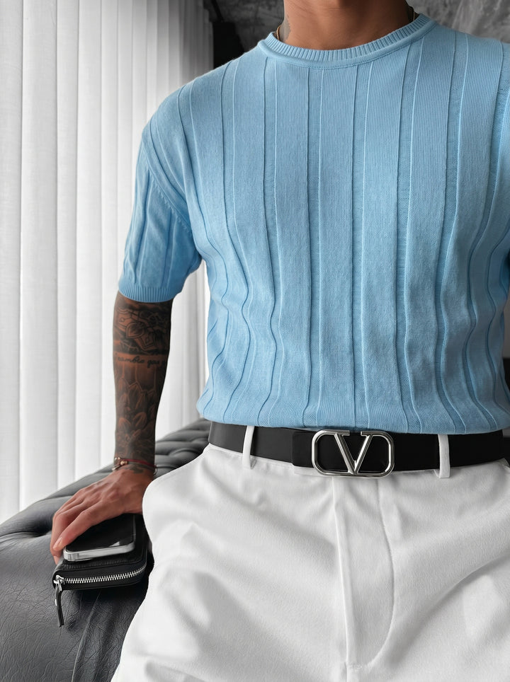 Regular Fit Knit Lines T-shirt - Babyblue