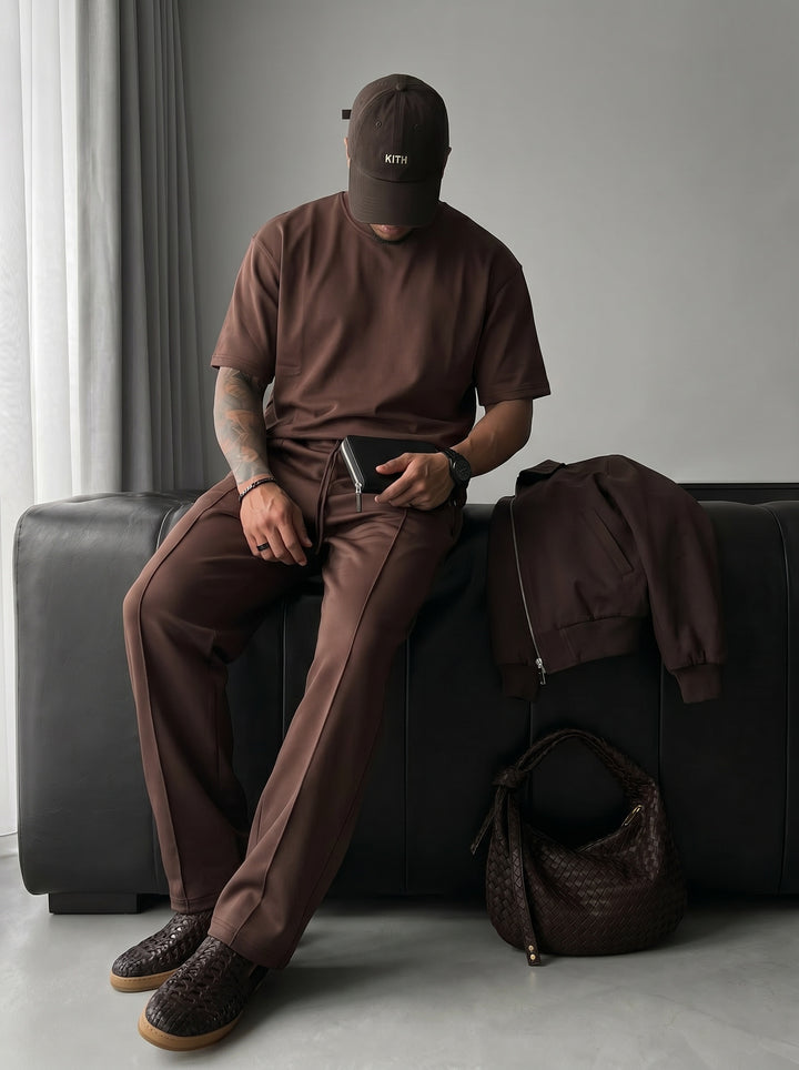 Loose Fit Diver Fabric Trousers - Brown