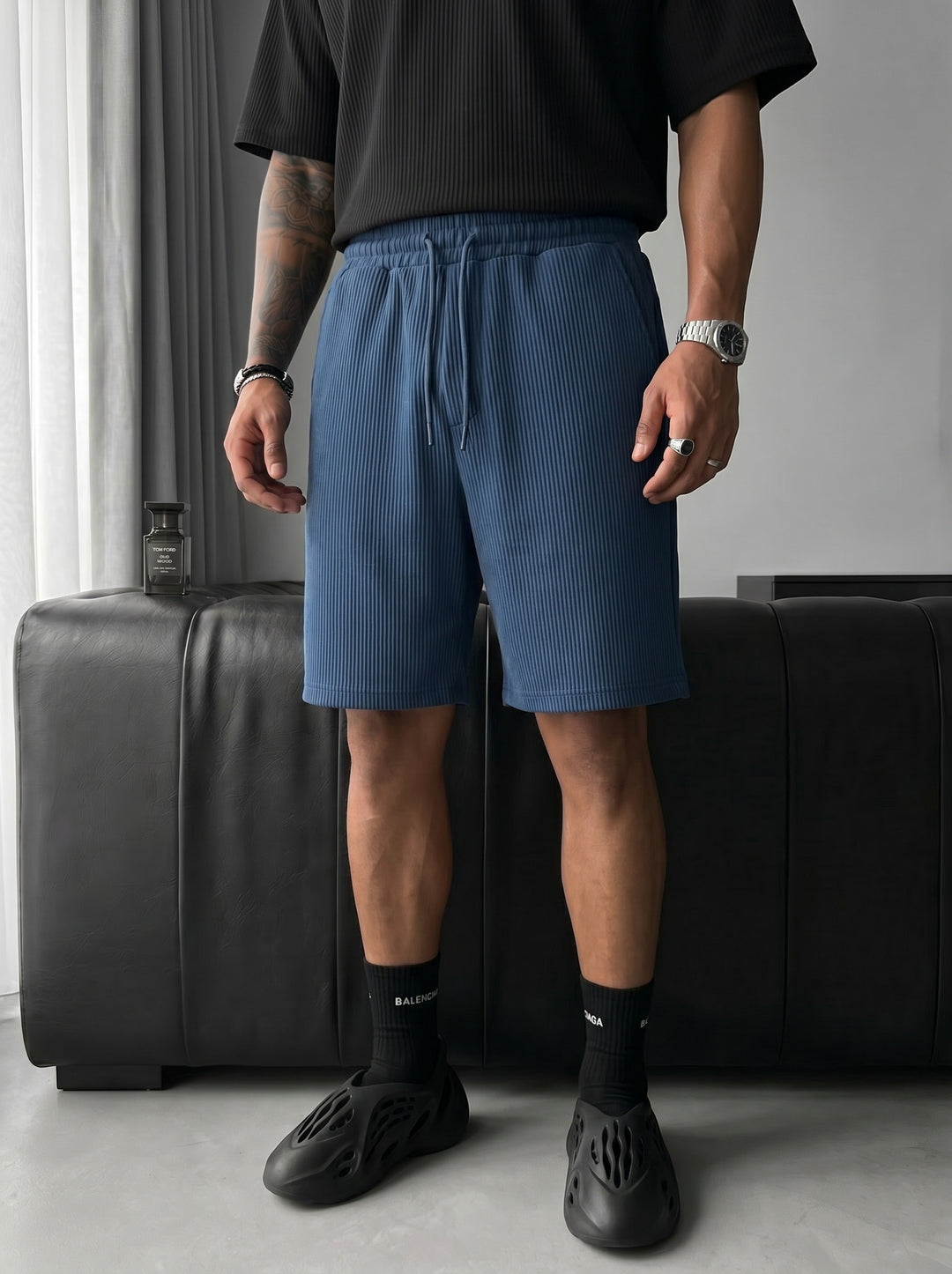 Loose Fit Cord Shorts - Indigo