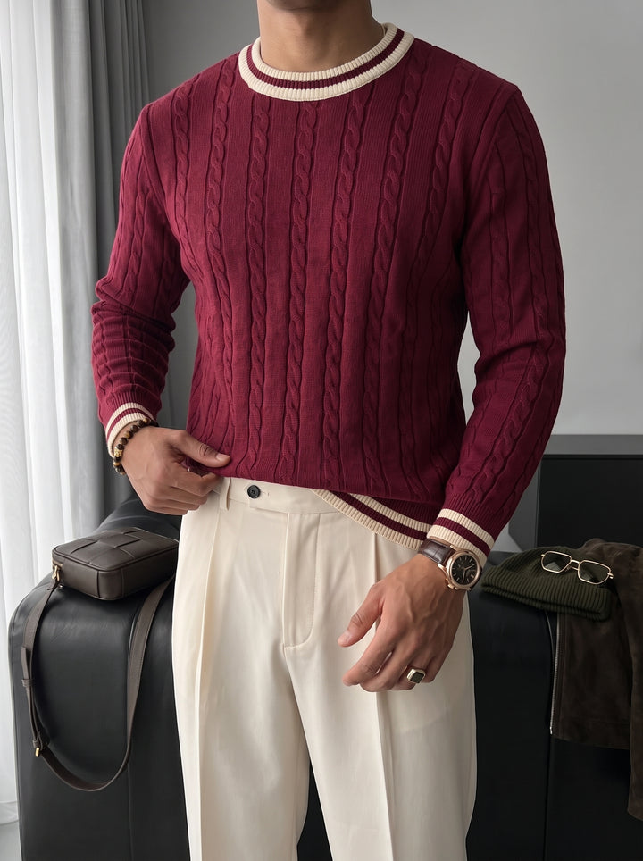 Regular Fit Braid Knit Sweater - Port Royale