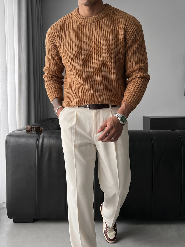Slim Fit Braid Knit Sweater - Saffron