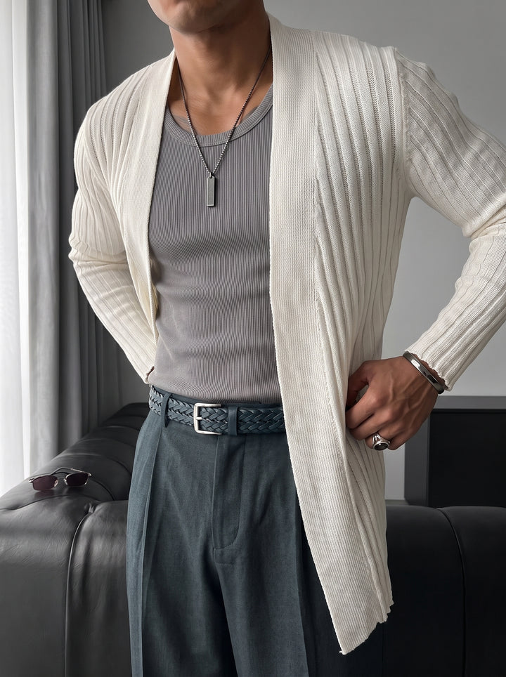 Slim Fit Knit Cardigan - White