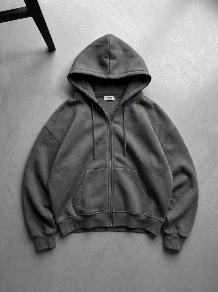 Oversize Basic Zipper Hoodie - Anthracite