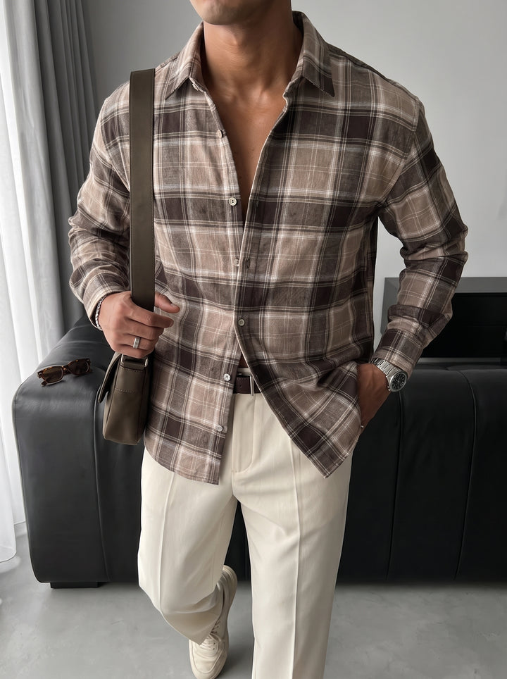 Regular Fit Wide Check Shirt - Camel