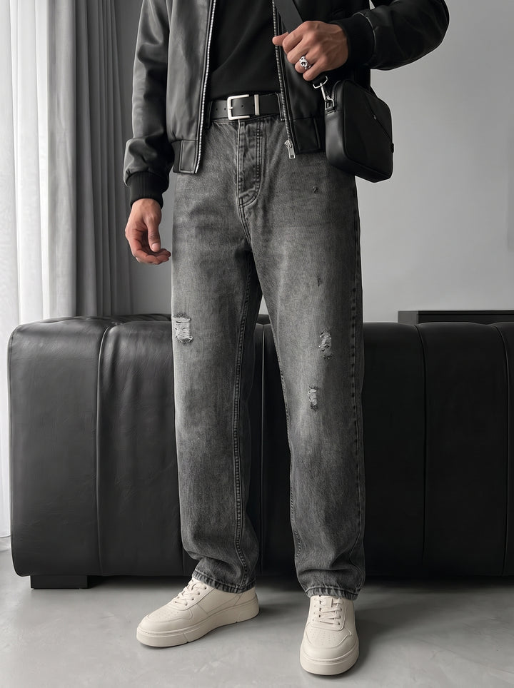 Boyfriend Washed Torn Jeans - Anthracite
