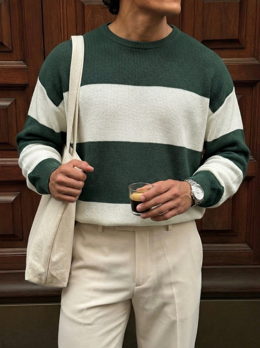 Loose Fit Strip Knit Sweater - Petrol