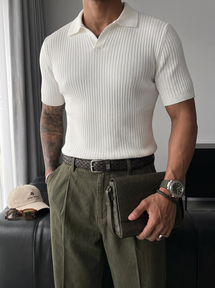 Slim Fit Knit Polo T-Shirt - White