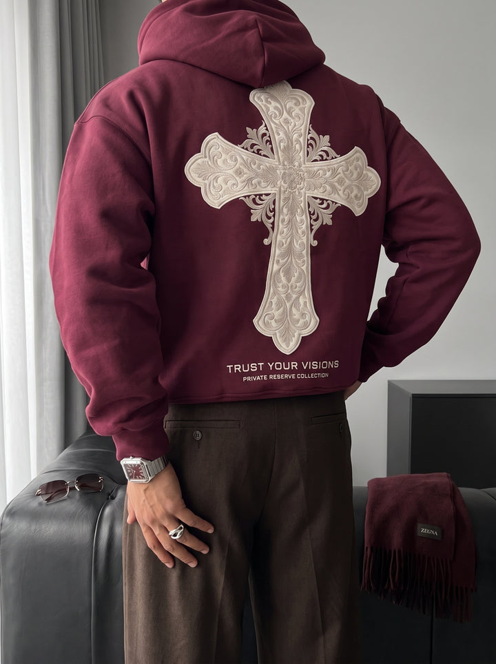 Oversize Cross Hoodie - Bordeaux