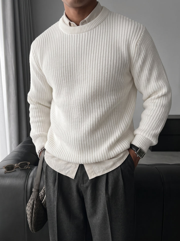 Oversize Structured Knit Sweater - Bright White