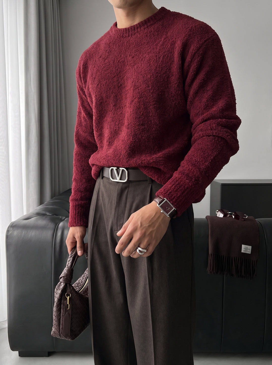 Oversize Plush Pullover - Bordeaux