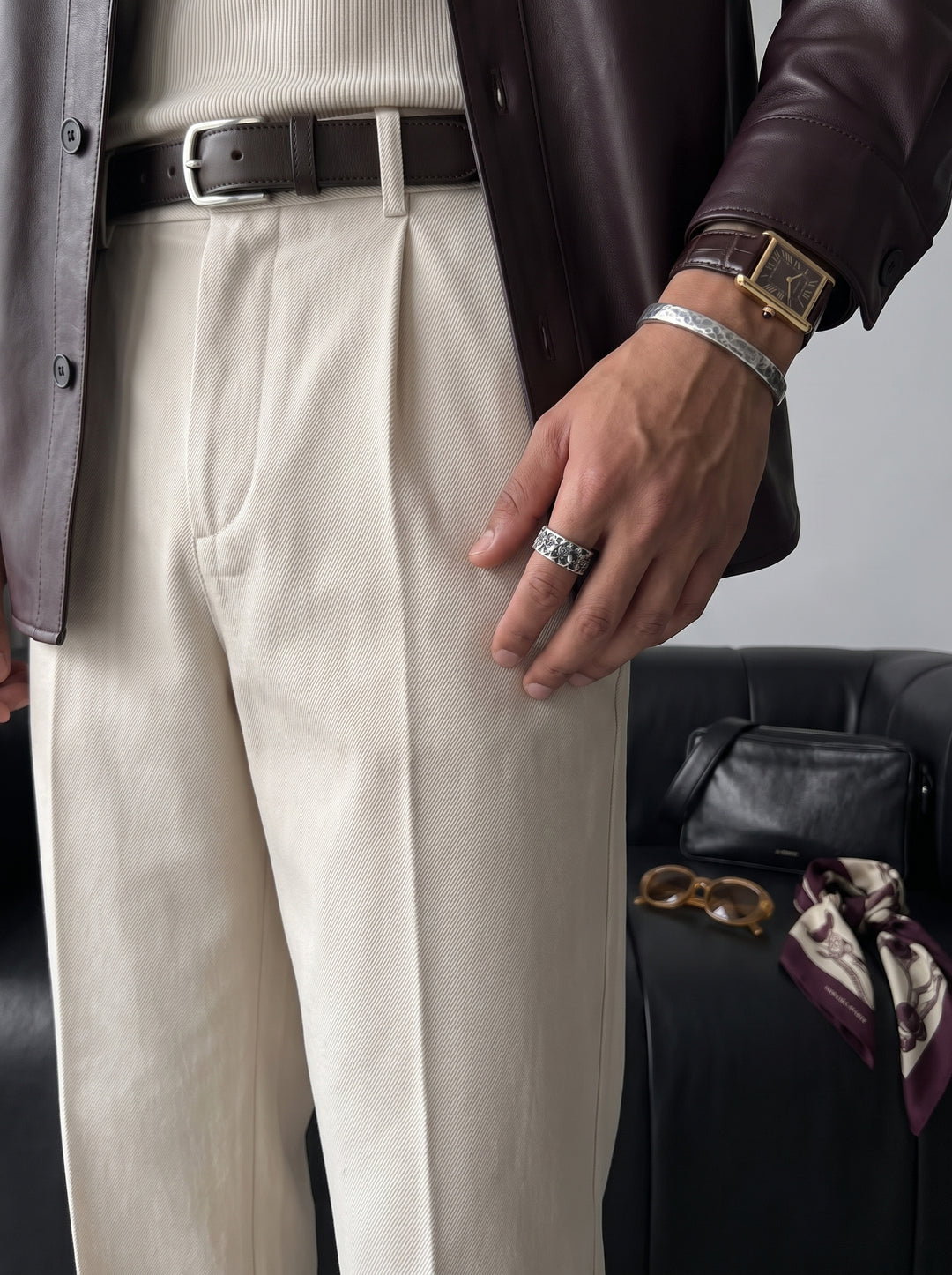 Loose Fit Casual Trousers - Beige