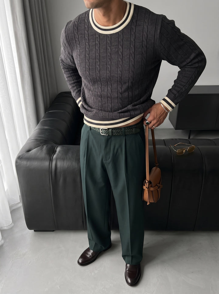Regular Fit Braid Knit Sweater - Anthracite