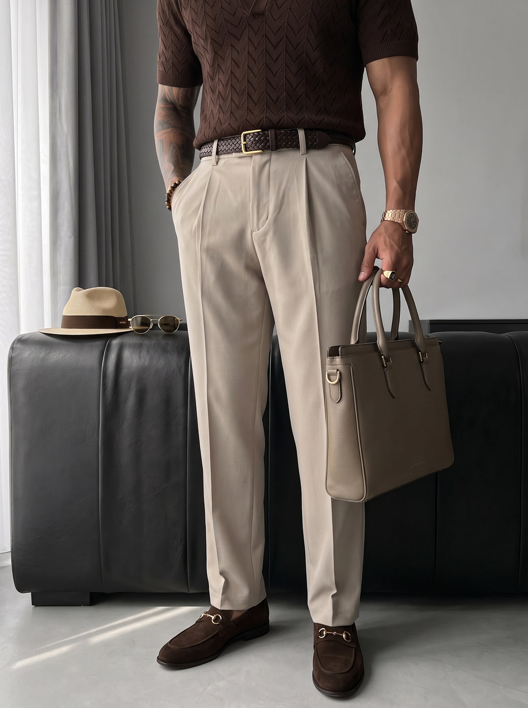 Relaxed Fit Trousers - Beige