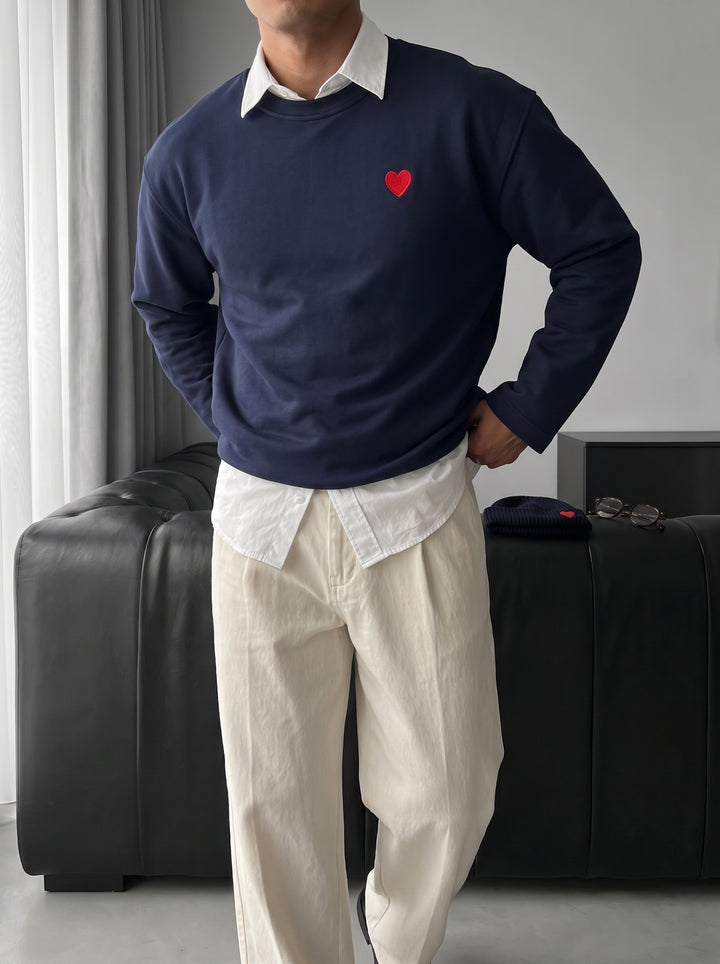 Oversize Heart Detailed Sweatshirt - Navy Blue