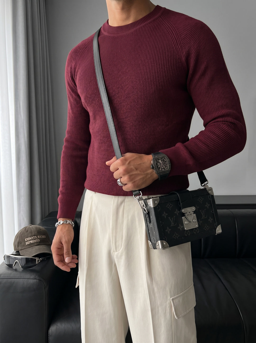Slim Fit Thin Knit Sweater - Plum