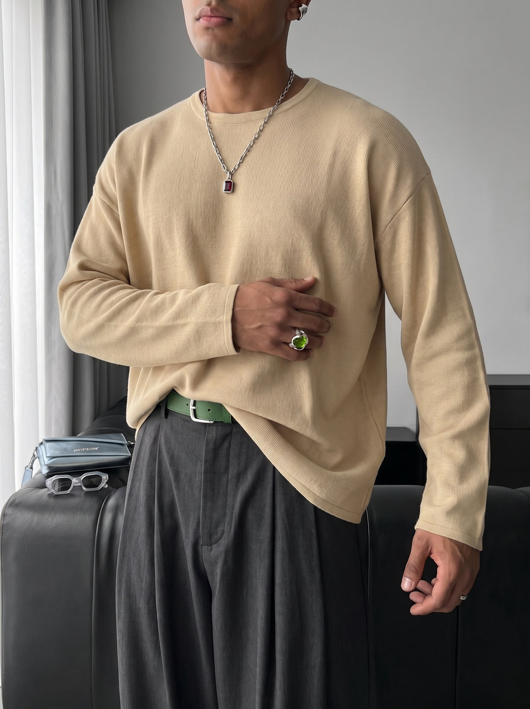 Loose Fit Knit Sweater - Stone
