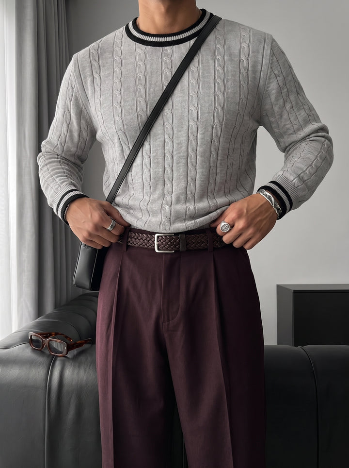 Regular Fit Braid Knit Sweater - Grey