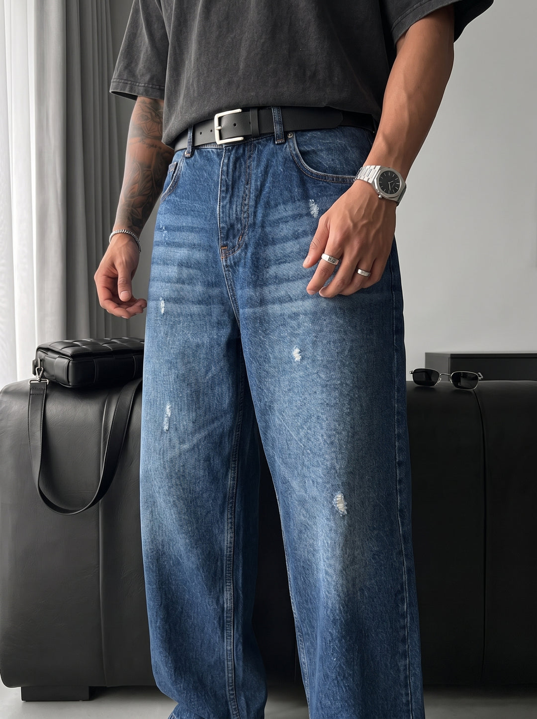 Relax Baggy Torn Jeans - Blue