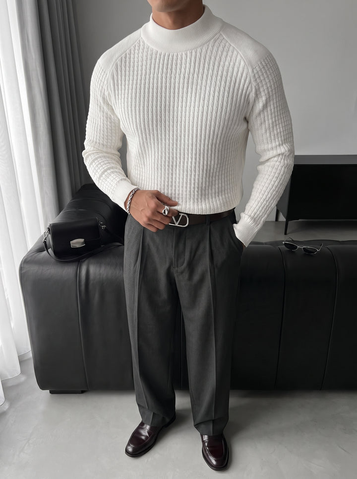 Slim Fit Mock Neck Knit Sweater - Ecru