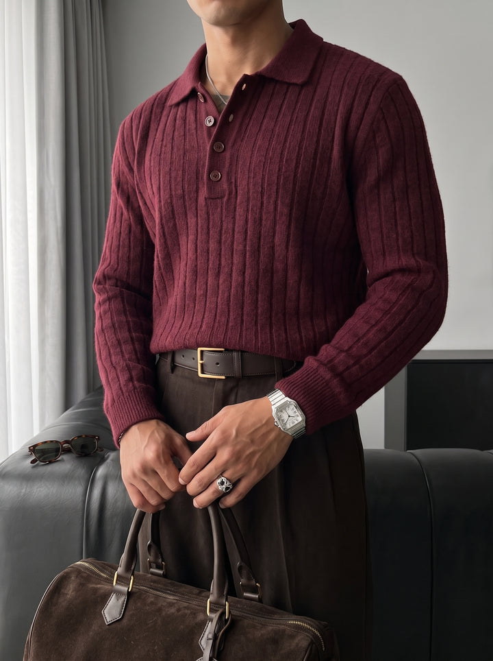 Loose Fit Polo Knit Pullover - Port Royale