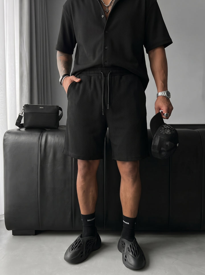 Loose Fit Cord Shorts - Black
