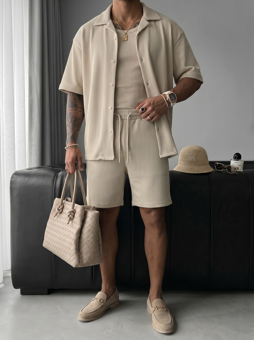 Loose Fit Cord Shorts - Beige