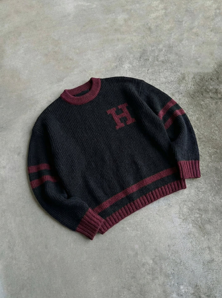 Oversize Knit Letter Sweater - Bordeaux