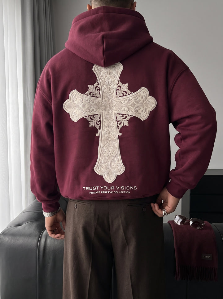 Oversize Cross Hoodie - Bordeaux