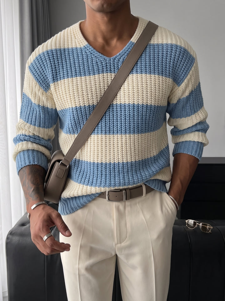 Regular Fit Wide Stripe Sweater - Babyblue