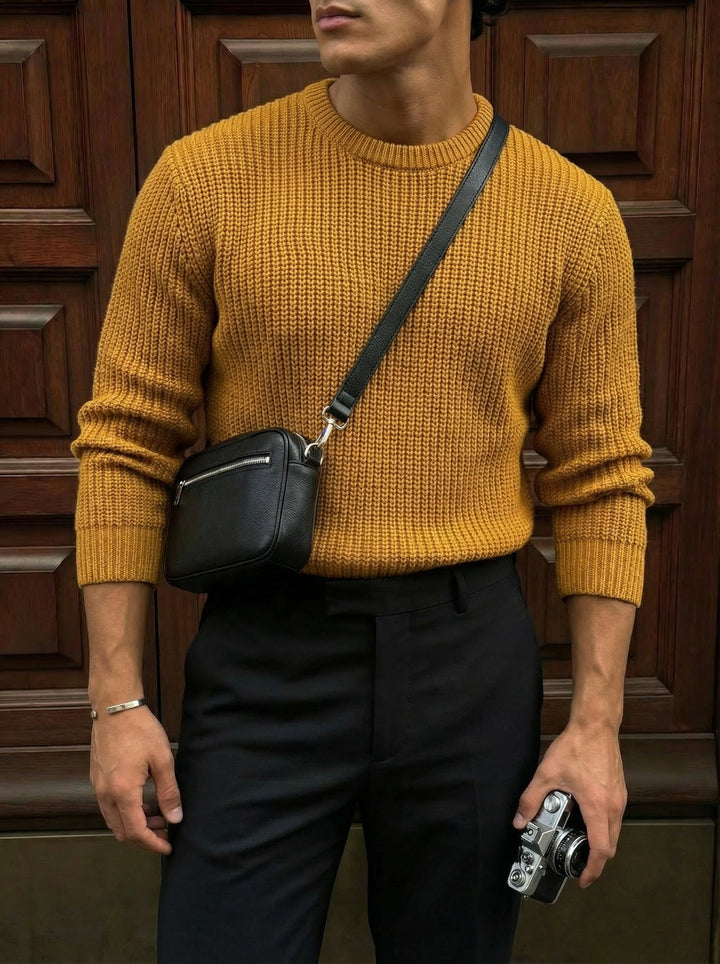 Oversize Structured Knit Sweater - Saffron