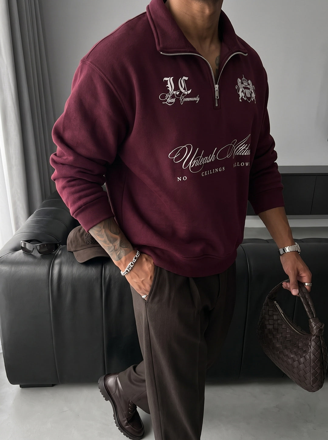 Oversize Half-Zip Local Sweatshirt - Bordeaux