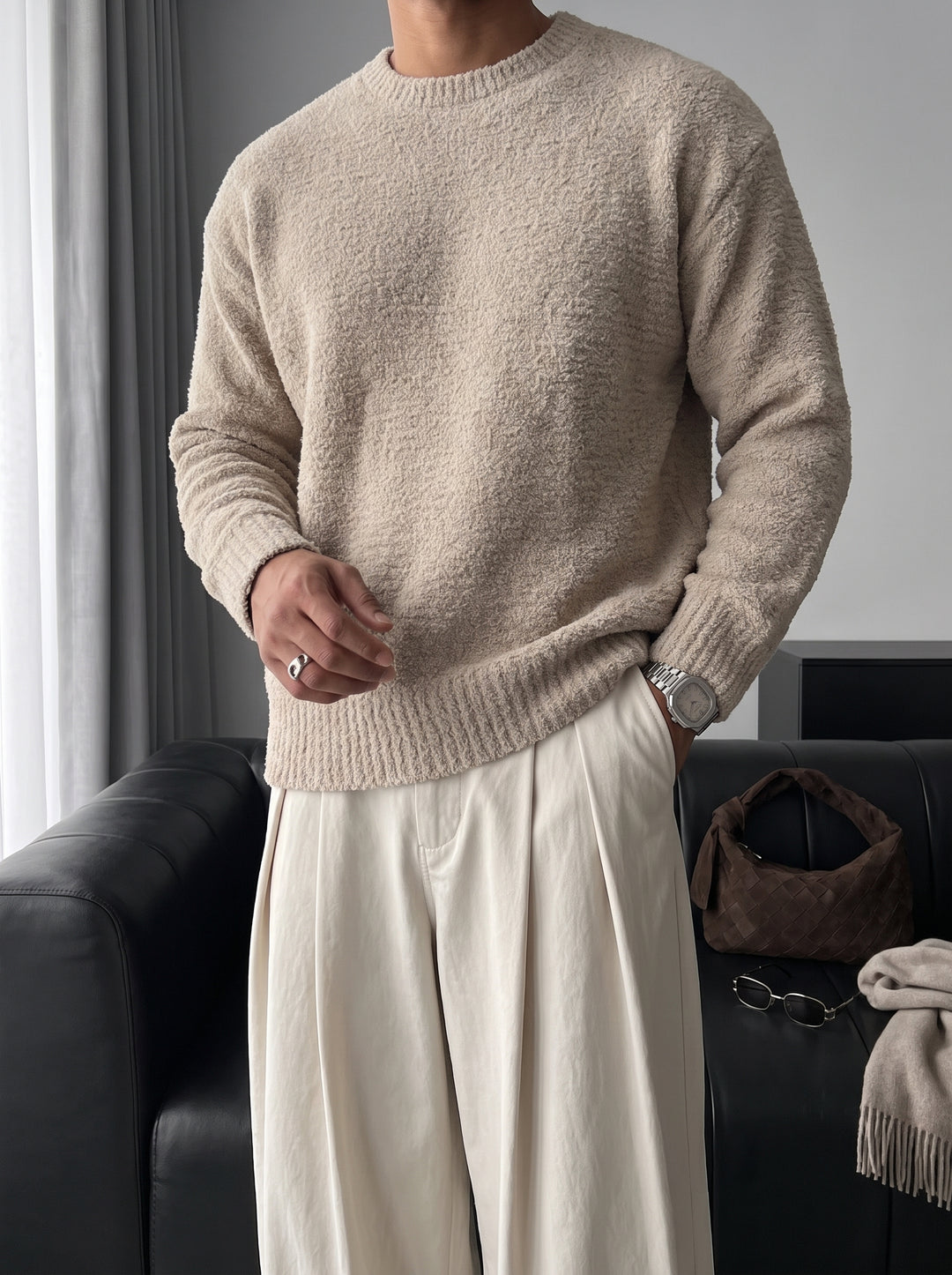 Oversize Plush Pullover - Stone Mocha