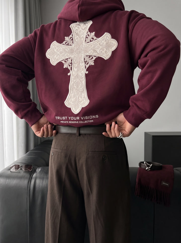 Oversize Cross Hoodie - Bordeaux