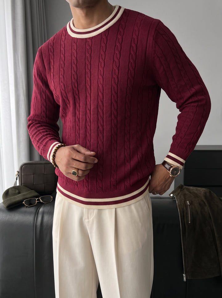 Regular Fit Braid Knit Sweater - Port Royale