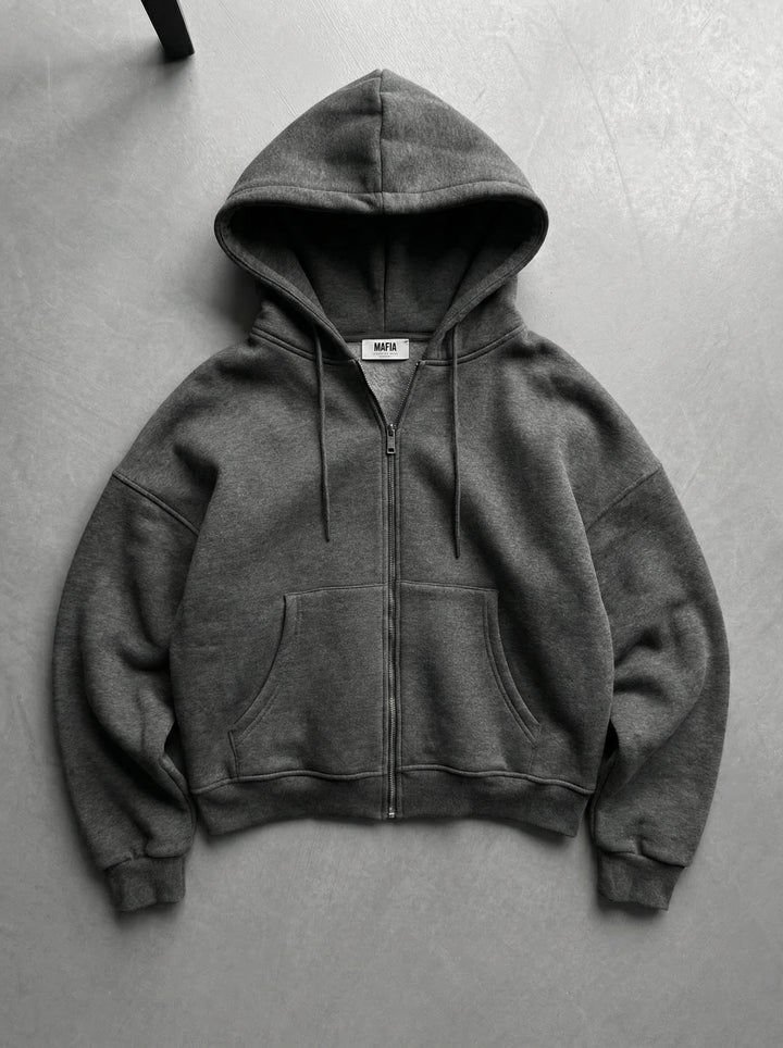 Oversize Basic Zipper Hoodie - Anthracite Melange