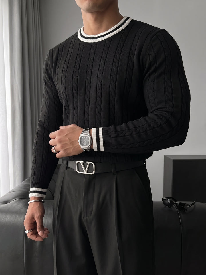 Regular Fit Braid Knit Sweater - Black
