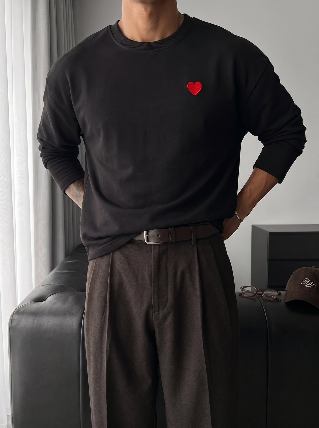 Oversize Heart Detailed Sweatshirt - Black