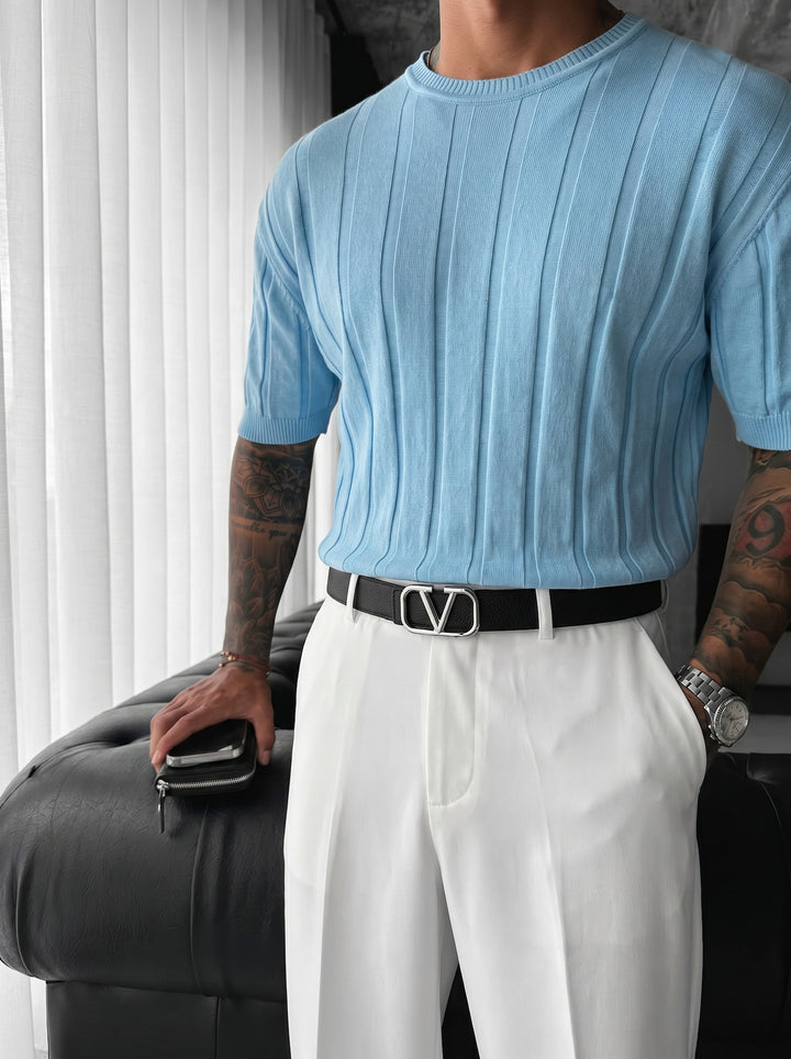 Regular Fit Knit Lines T-shirt - Babyblue