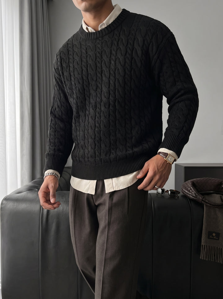 Oversize Knit Braid Sweater - Black