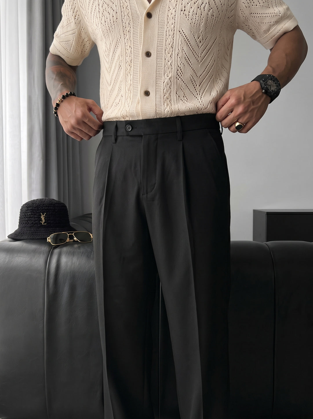 Relaxed Fit Trousers - Black