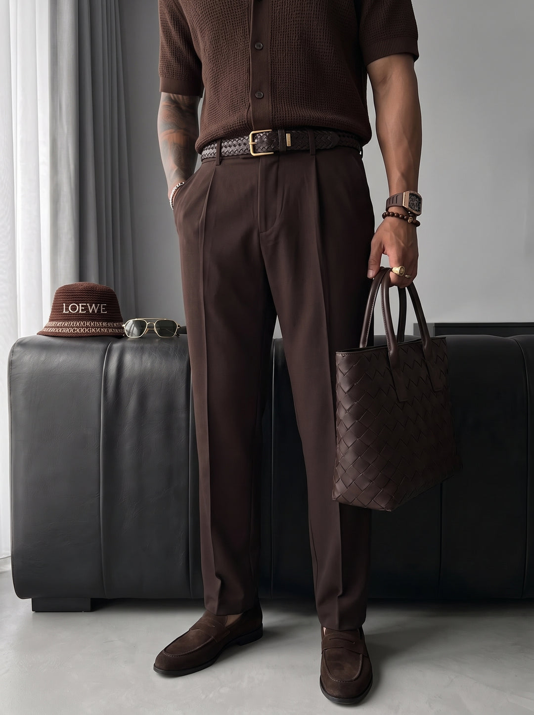 Relaxed Fit Trousers - Brown