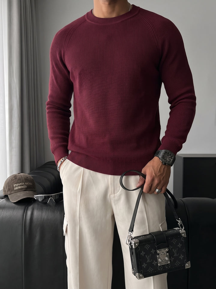 Slim Fit Thin Knit Sweater - Plum