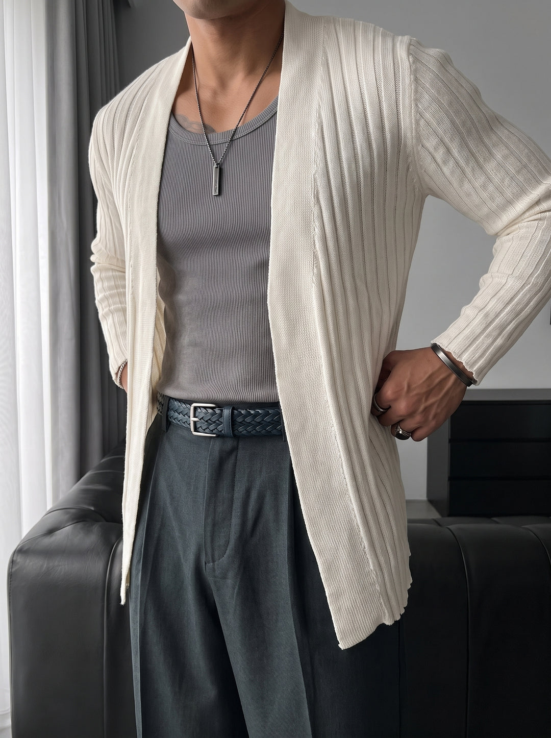 Slim Fit Knit Cardigan - White
