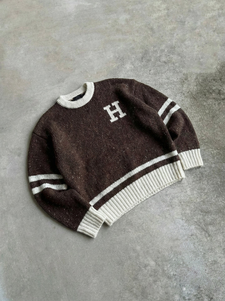 Oversize Knit Letter Sweater - Brown