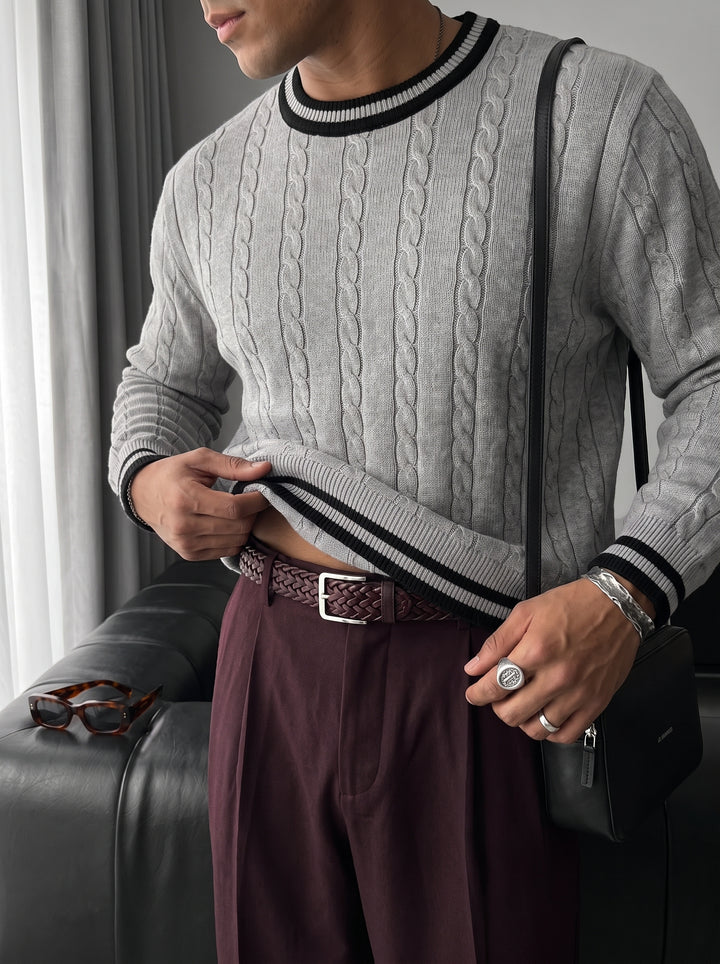 Regular Fit Braid Knit Sweater - Grey