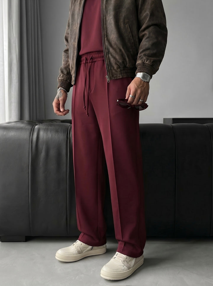 Loose Fit Diver Fabric Trousers - Bordeaux